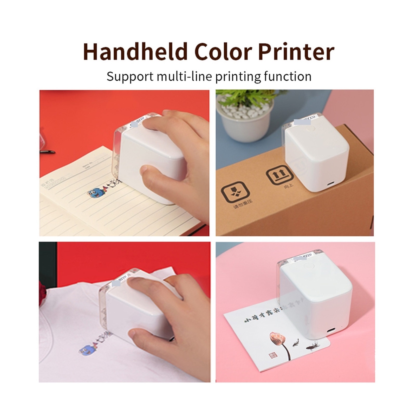 Handheld Color Printer Mini Portable Small Label Printing Machine Wireless Smart WIFI DIY Inkjet Logo Icon Creative Production ,Quick-Drying Ink