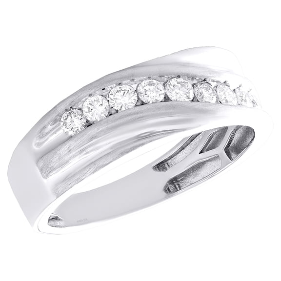 925 Sterling Silver Lab Diamond Channel Brushed & Grooved Wedding Band 1/2 CT