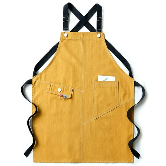 AOOOWER Unisex Solid Color Denim Apron with Pocket for Cross Back Adjustable Hanging Buckle Kitchen Chef Bib for Barista Florist Restaurant Server Gardener