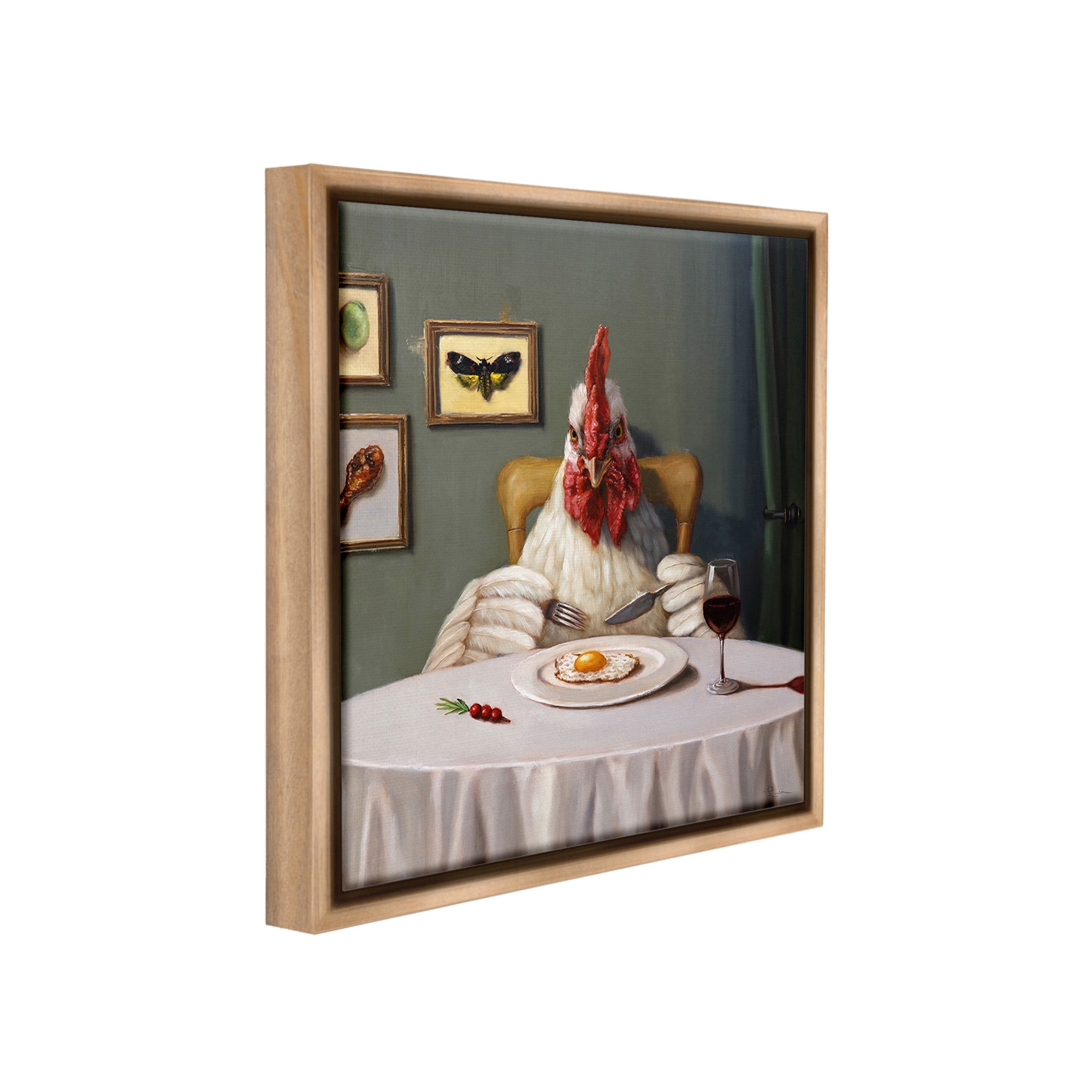 Stupell Industries Chicken & Egg Dinner Animals & Insects Painting Brown Floater Framed Canvas Art Print Wall Art, 18 x 18
