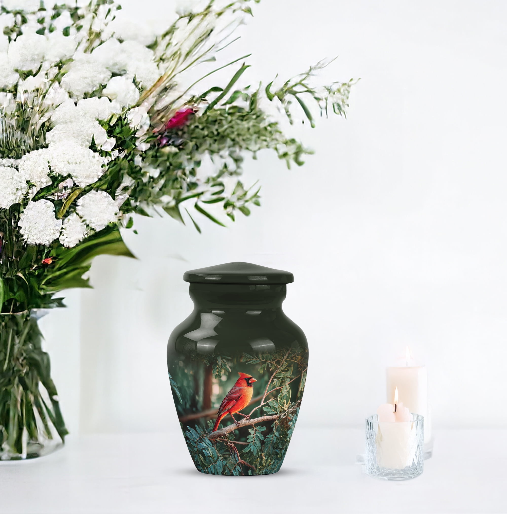 Cardinal Bird Funeral Urns For Adult For Man - Green Memorial Urn For Human Ashes Adult Male - Mini Tree Cremation Urns For Human Ashes - Keepsake Urn For Mother 3 Inch