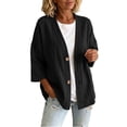 thumbnail image 2 of BRELIL Women's 3/4 Sleeve Button Down Cardigan Open Front Casual Shacket Fall Outfit Loose Knit Top for Women Autumn Vacation, Black S, 2 of 8