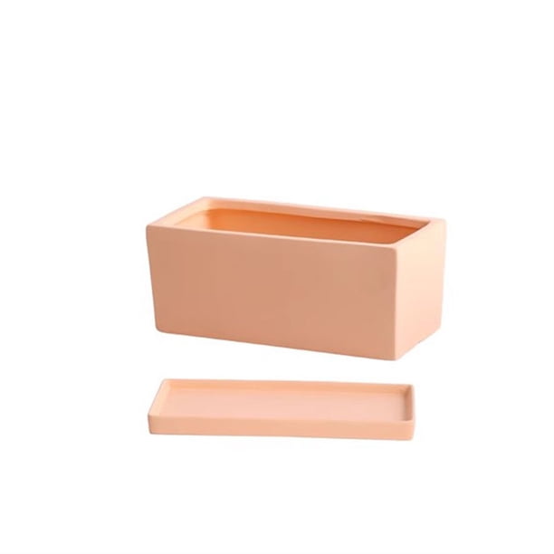 Macetero Rectangular de cerámica con bandeja, artículos for macetas pequeños perforados de escritorio de oficina, verde, Simple, escandinavo, suculento