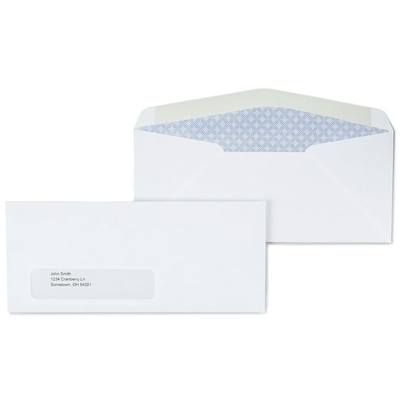 Staples Gummed Security Tinted #10 Business Window Envelopes 4 1/8"" x 9 1/2"" White Wove 1000