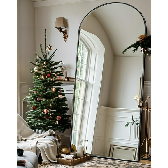 Full Length Mirror, 71"x28" Arched Floor Mirror Freestanding, Floor Standing Full Body Mirror with Stand for Bedroom, Hanging Mounted for Living Room Cloakroom, Black