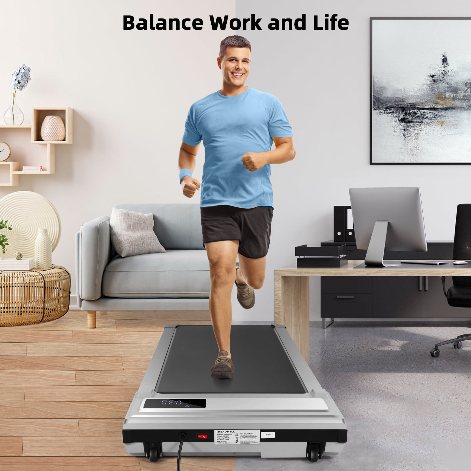 ANCHEER Walking Pad, 2 in 1 Under Desk Treadmill with Remote Control、LED Display, 300 lbs Portable Treadmill for Home/Office (Gray)