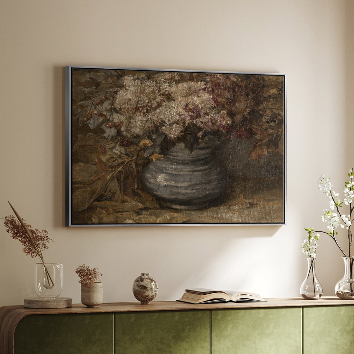 Vintage Botanical Print-LXIV By Wexford Home Framed in Silver Wood Gallery Wrapped Canvas 25 in. x 37 in.