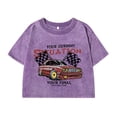 thumbnail image 4 of Women's Cotton Crop Top T-Shirt With Motor Racing Print Short Sleeve Distressed Washed Tee, 4 of 6