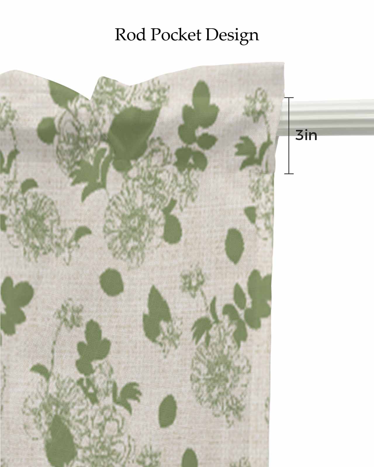 Rustic Sage Leaves Linen Curtain Valance for Bedroom/Bathroom/Kitchen/Office/Living/Dining Room Windows,Spring Botanical Green Flower Beige Pocket Topper Drapes Decorative Cafe Drapery Panel 54x18