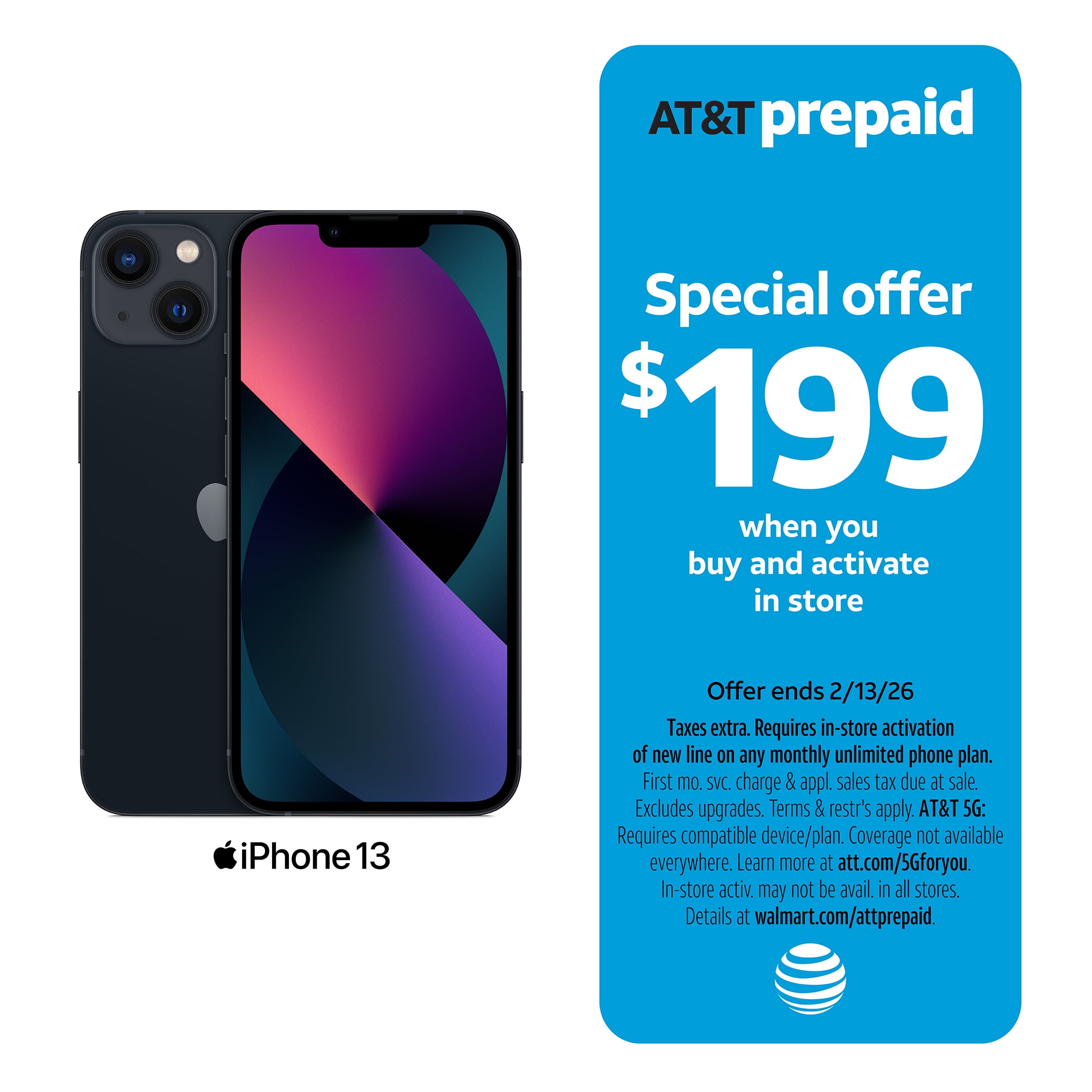 AT&T Apple iPhone 12, 64GB, Black Prepaid, 5G, Super Retina XDR