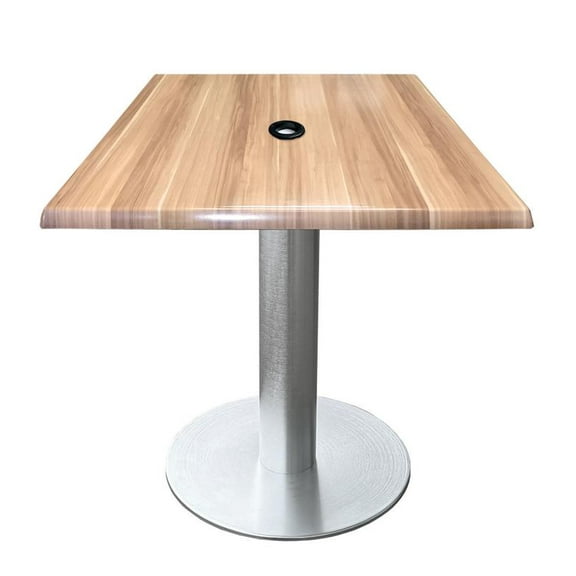Indoor/Outdoor 30" Tall OD219 Brushed Aluminum Table Base with 18" Diameter Foot and 30" x 30" Square Indoor/Outdoor Natural Top with Umbrella Hole
