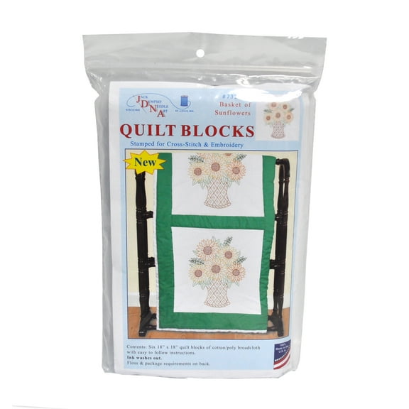 Jack Dempsey Stamped White Quilt Blocks 18"X18" 6/Pkg-Basket Of Sunflowers