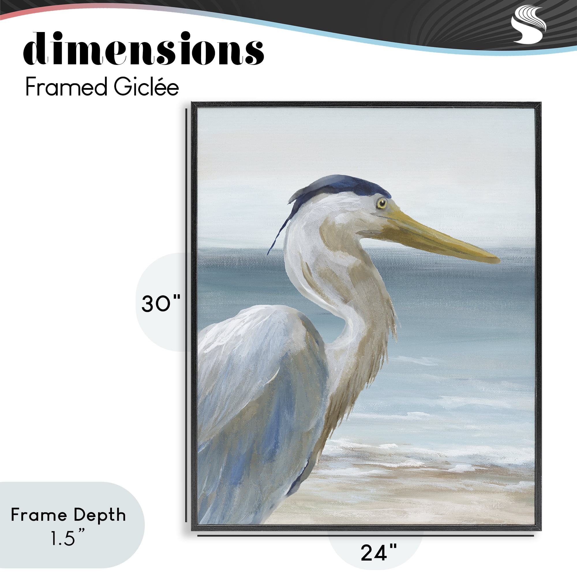 Stupell Industries Right Gazing Heron Black Framed Giclee Art, design by Nan