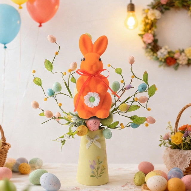 CY5O5ee Flocked Rabbit Easter Decorations Colorful Cute Rabbit Figurines Spring Table Centerpieces Standing Tabletop Ornament for Wedding Birthday Party Garden Indoor Outdoor Home Decor