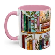 Stained Glass Bookshelf Mug -15oz Ceramic Coffee Mug for Book Lovers, Gift for Readers, Writers & Tea Drinkers with Microwave Safe Design