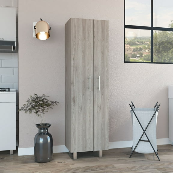 CoSoTower Cleaning Cabinet, Double Door Cabinet, Four Legs, Five Shelves -Light Gray / White