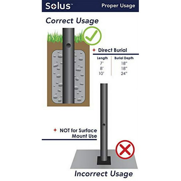 Solus SP7-C320NCA-BK 7' Outdoor Direct Burial Lamp Post with Convenience Outlet & Dusk to Dawn Photo Sensor, Fits 3" Post Top Fixtures, Easy to Install, Corrosion & Weather Resista