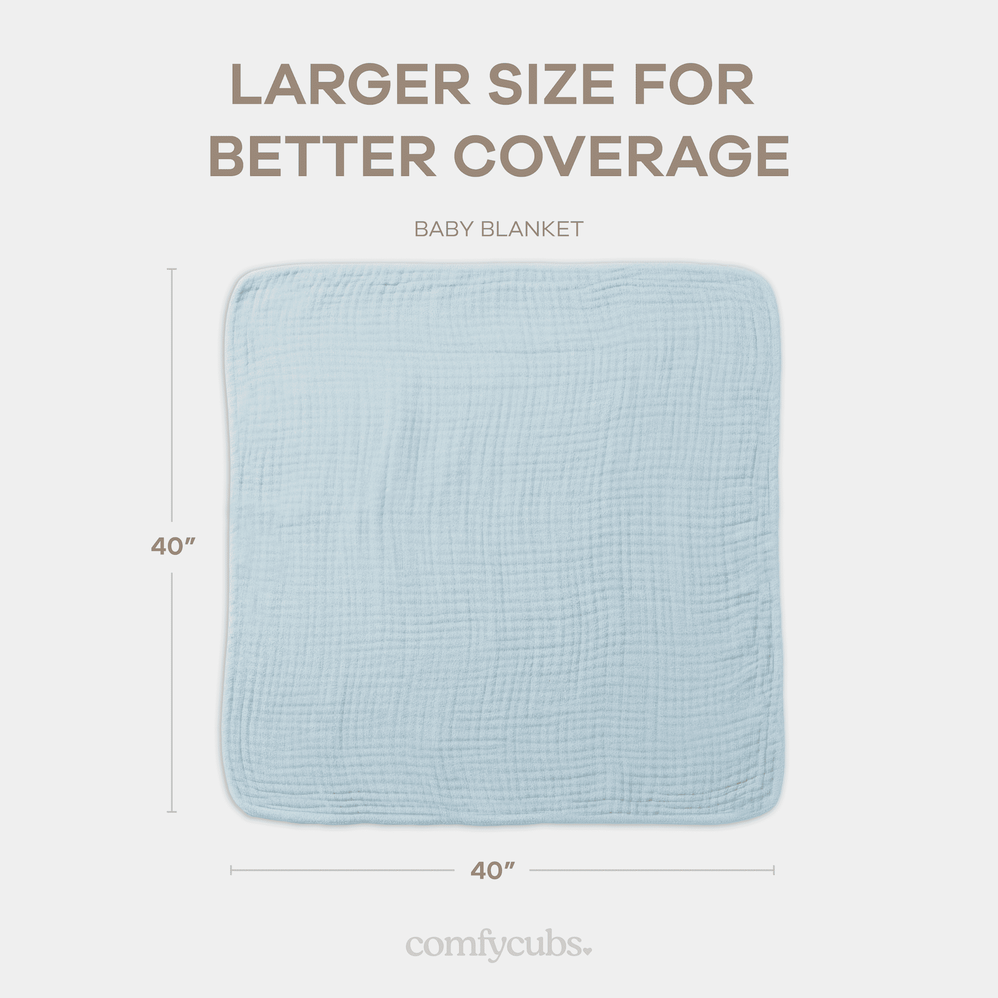 Comfy Cubs Baby Muslin Blanket, Swaddle for Newborns, Large 40” x 40”, 6-Layer (Sky Blue, Baby)