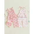 thumbnail image 3 of Suealasg Toddler Girl Summer Outfits Bow Print Sleeveless Smocked Tie-up Camisole Loose Pants 2-Pieces Set, 3 of 9