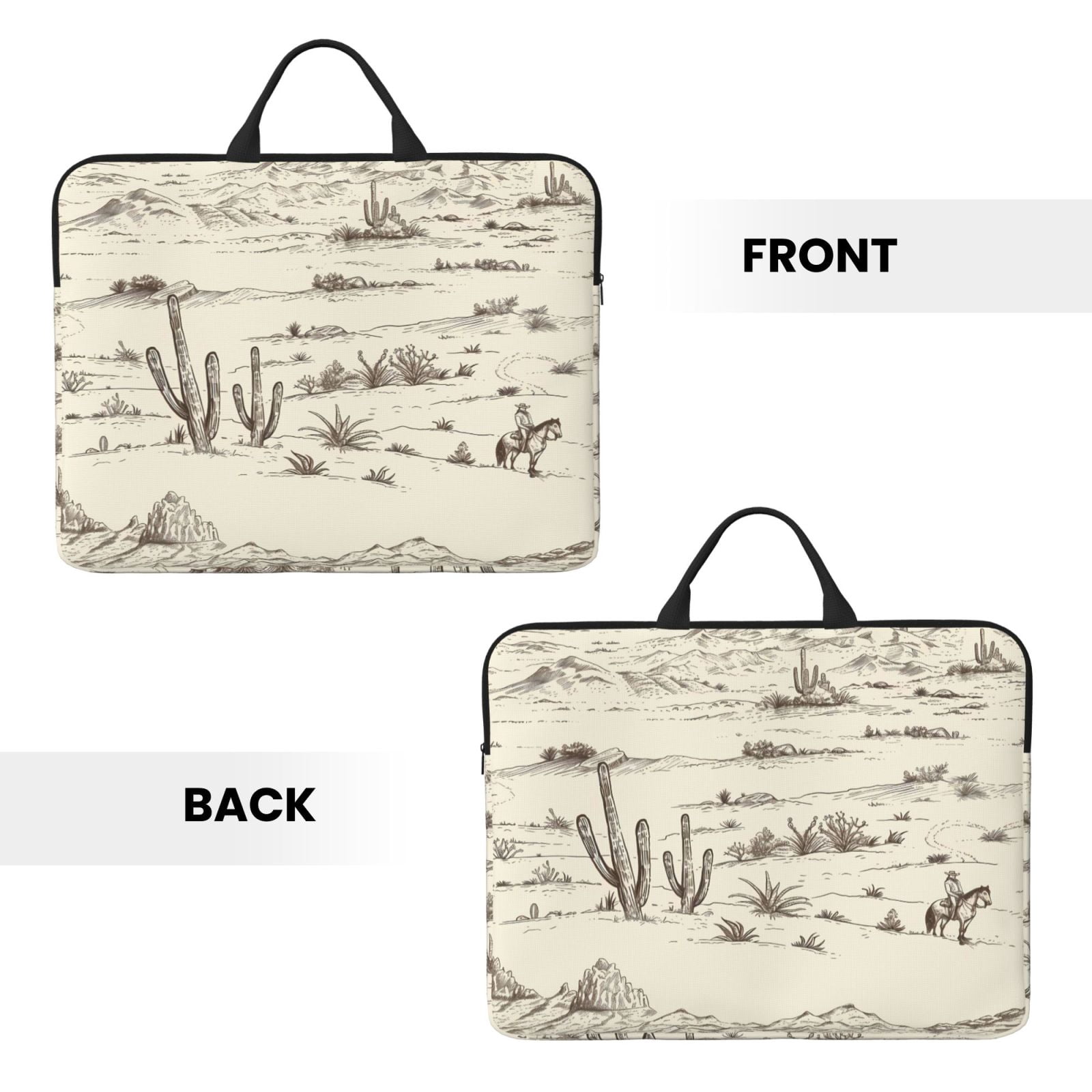 Laptop Sleeve Bag For Women Men 14inch Waterproof Durable Protective Computer Carrying Cover Handle Laptop Case Bag Desert Landscape Mountains Cacti Cowboy (2)