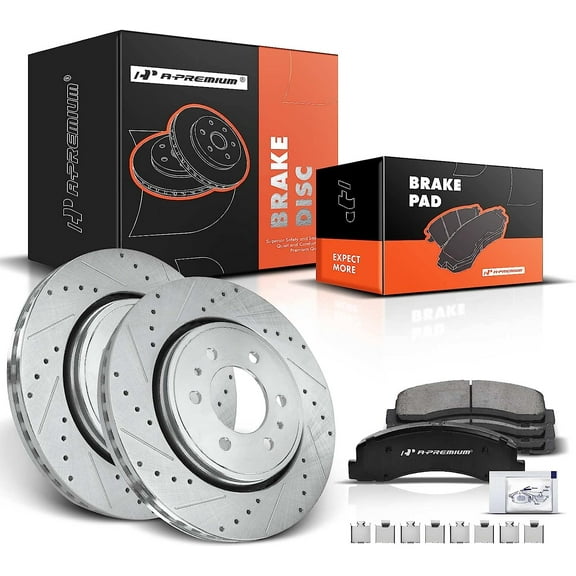 A-Premium 13.78 in (350 mm) Front Drilled and Slotted Disc Brake Rotors   Ceramic Pads Kit Compatible with Ford and Lincoln Models - For F-150 10-20, Expedition 10-21, Navigator 10-20, 6-PC Set