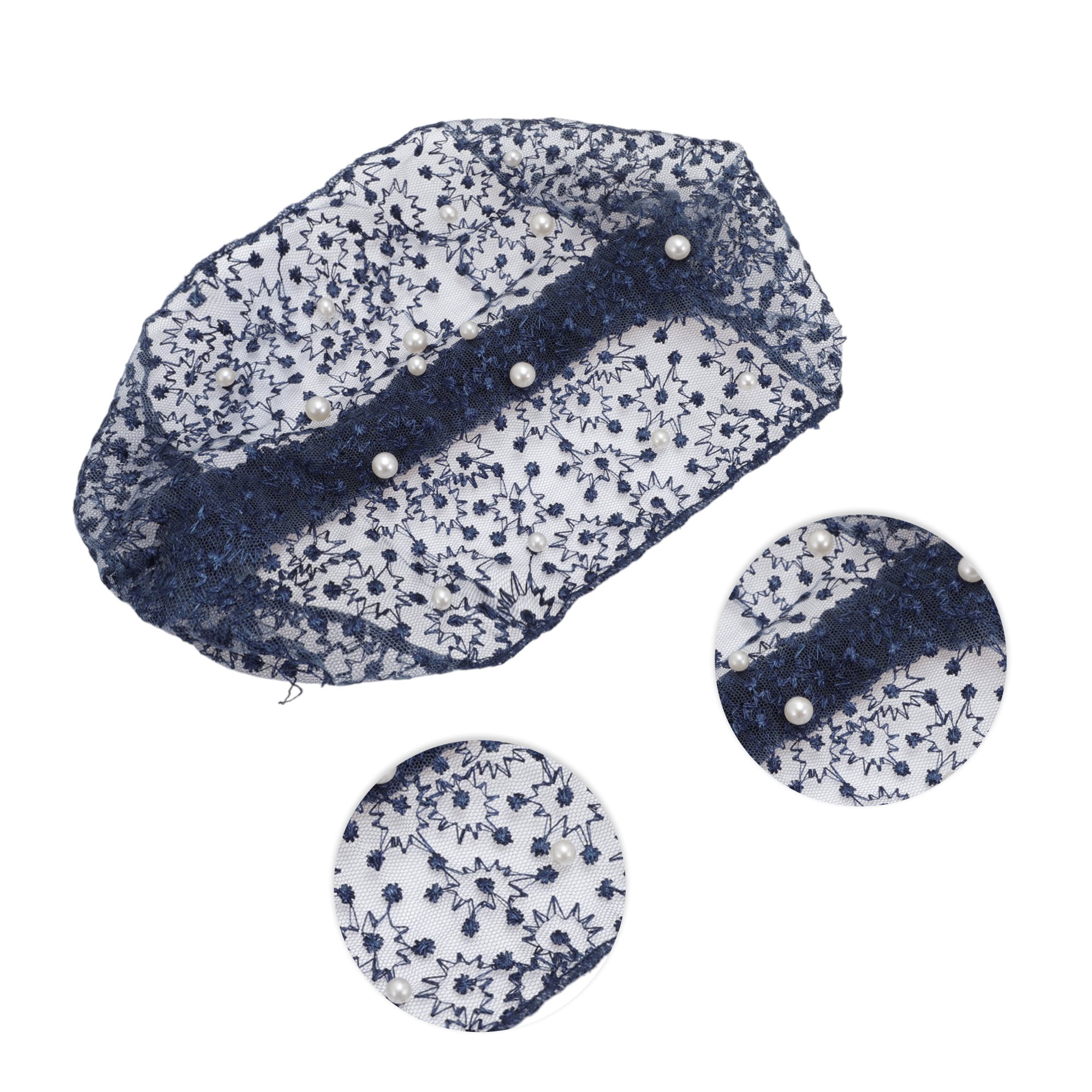 Unique Bargains 1pc Fashion Faux Pearl Wide Headwrap 9.45"x6.69" Navy Blue