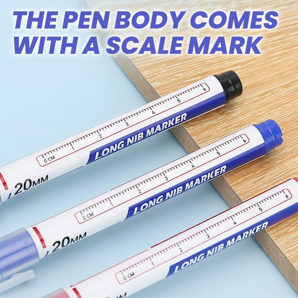 Long Nib Marker, 20mm Deep Hole Marker Pens, Multi-Color Long Nose Construction Markers, Waterproof Quick Dry Metal Wood Carpenter Marking Tool for DIY, Tight Spaces & Drilling