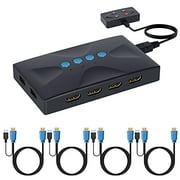 USB HDMI KVM Switch 4 Ports with Cables, Selector Switcher for 4 PC Sharing Video Monitor and Keyboard, Mouse, Scanner, Printer, HUD 3840x2160/ 4Kx2K@30hz