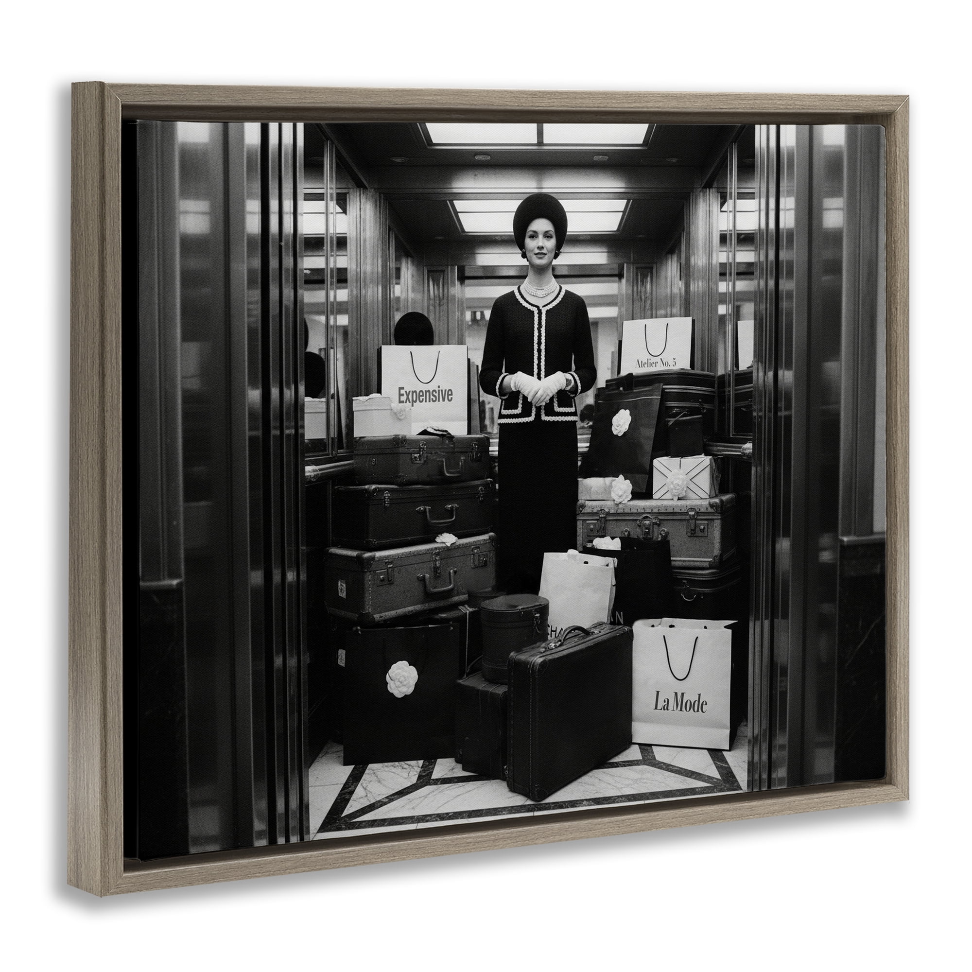 Stupell Industries Elevator Chic Shopping Brown Framed Floater Canvas Wall Art, design by A Barefoot Stylist