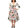 thumbnail image 4 of Christmas Dresses for Women Women's Fashion Elegant Autun And Winter Long Sleeve V-Neck Christmas Print Dress for Holiday Party,Beige,L, 4 of 5