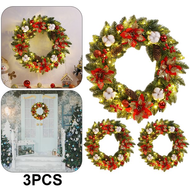 3 Uds. 40CM Decoraciones Colgantes Navideñas Coronas Decorativas para Puertas PVC Con () Roja