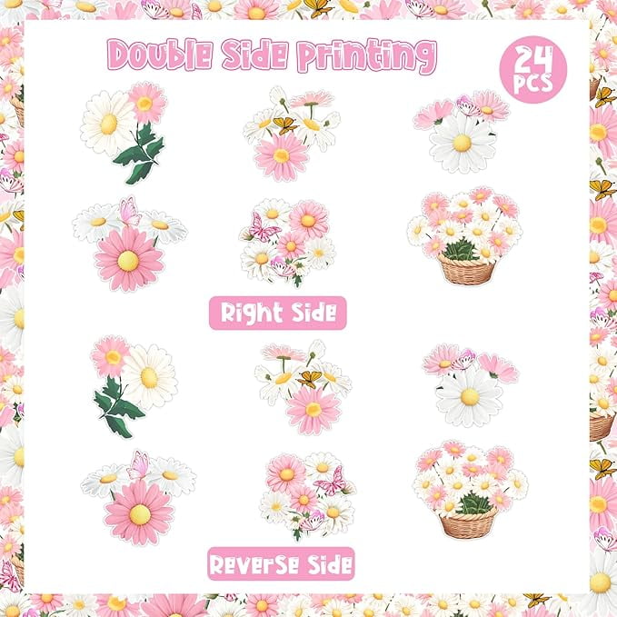 24 Pieces Daisy Flower Birthday Decorations, Daisy Butterfly Centerpiece Sticks for Tables, Pink Daisy Table Toppers for Girls, Boho Groovy Theme Birthday Baby Shower Party Supplies