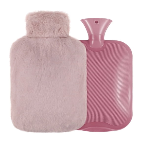 2 Liter Hot Water Bottle with Fleece Cover, BPA-Free PVC Bag for Arthritis & Menstrual Cramps, Neck Pain Relief (Pink)