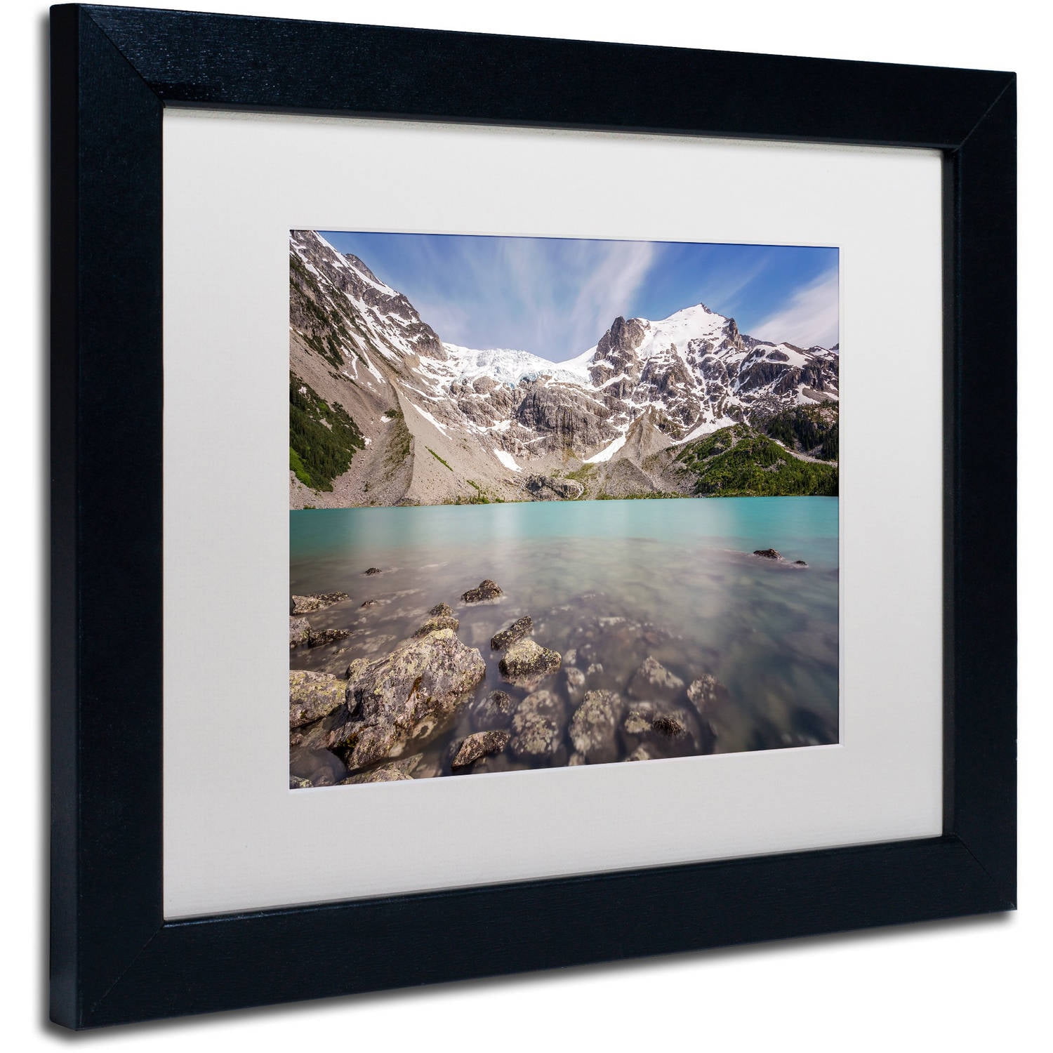 Trademark Fine Art 'Turquoise Blue Lake' Canvas Art by Pierre Leclerc, White Matte, Black Frame