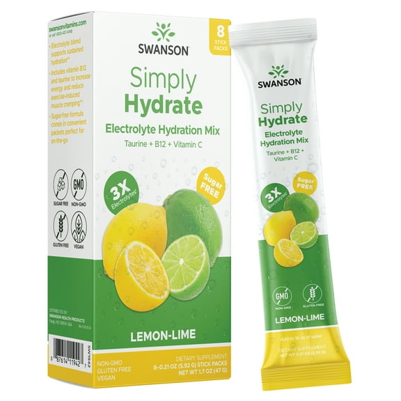 Swanson Simply Hydrate Electrolyte Hydration Mix - Lemon-Lime 8 Pkts