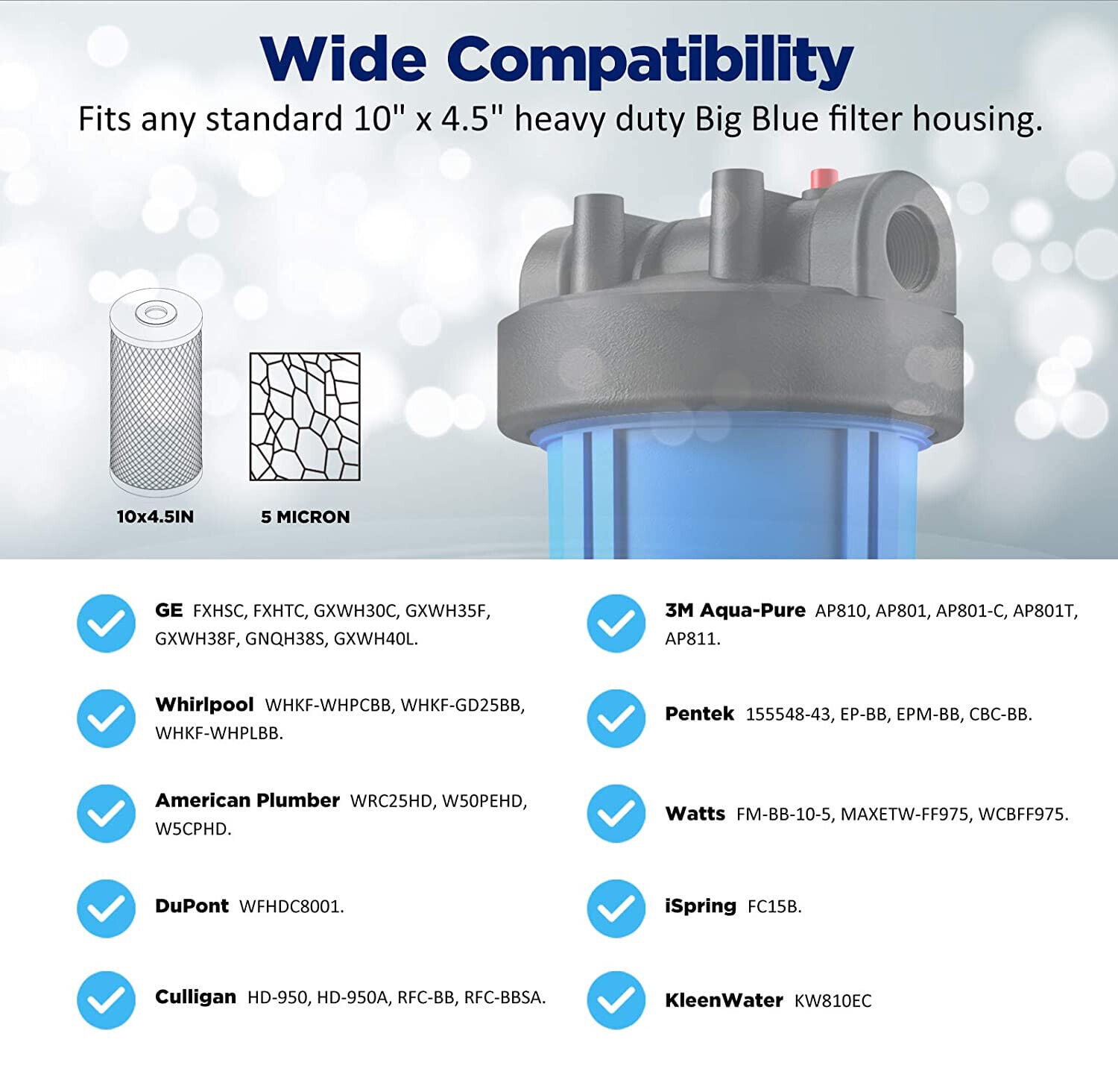 Membrane Solutions Whole House Water Filters Replacement, Activated Carbon Block Cartridge Coconut CTO Filter, Fits DB10P, GE GXWH40L, GXWH35F, BB10, FXHTC, FC15B, 1 Pack