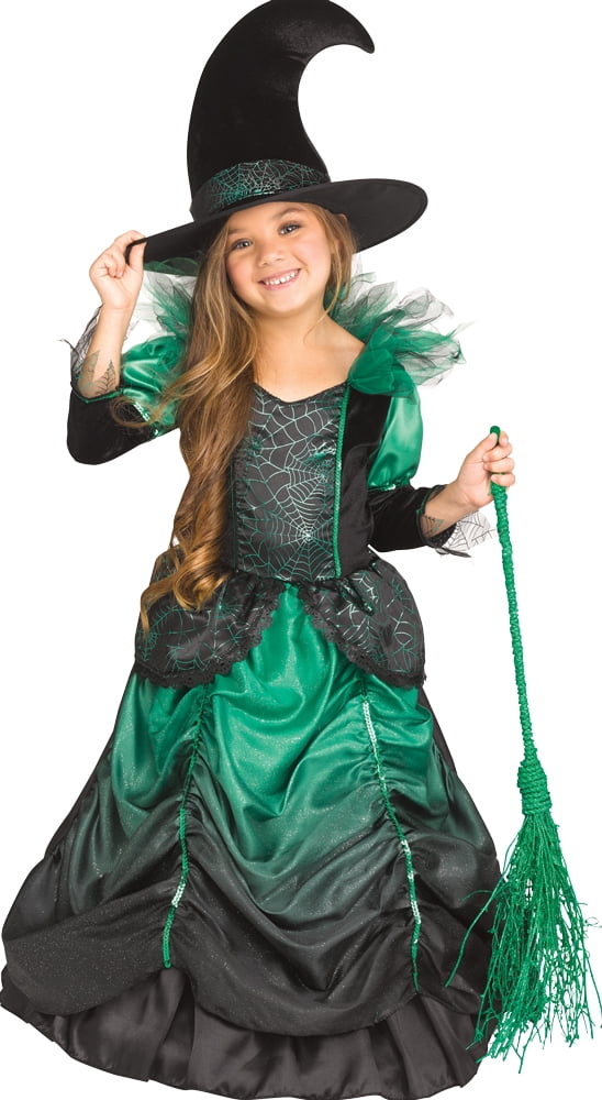 Deluxe Girls Emerald Wicth With Hat Oz Halloween Fairytale Fancy Dress Costume 