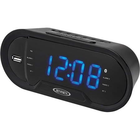 1.2 in. Blue LED AM & FM Bluetooth Dual Alarm Digital Clock, Black