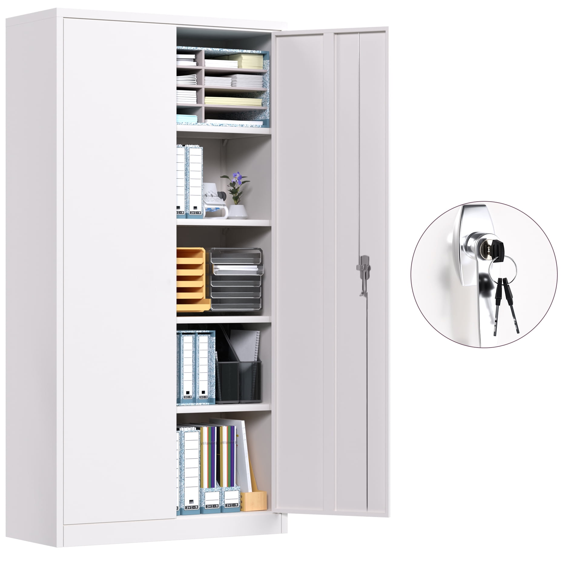 GANGMEI 72 Inches Tall Metal Office Storage White Lockable
