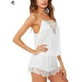 thumbnail image 3 of PULLIMORE Womens Satin Cami Set Sexy Nighties Silky Shorts Deep V Lace Lingerie Sleepwear Set Nightwear (M, White), 3 of 8