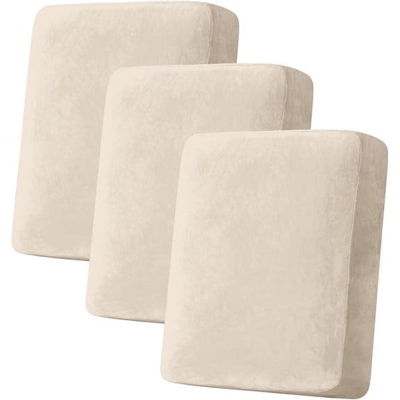 Couch Cover Stretch Velvet Sofa Cushion 3-Piece - Elastic Washable Slipcover for Seat or Backrest, Covers Sofas (Ivory)