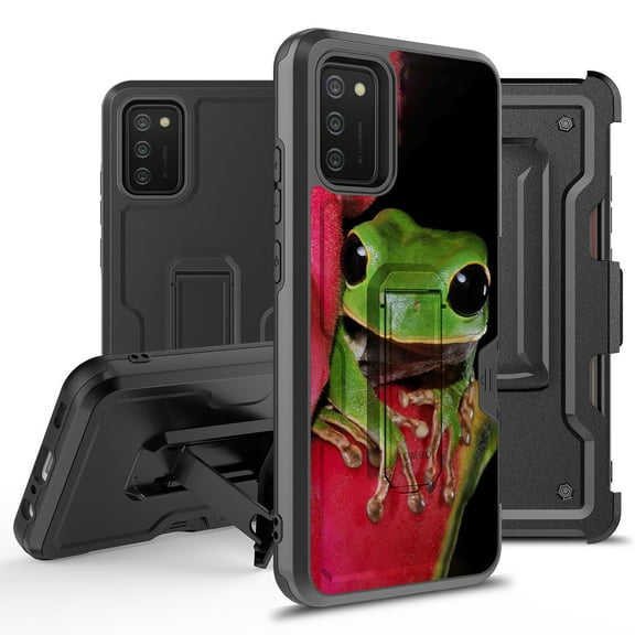 ANJ  Rugged Hybrid Shockproof Case w/Kickstand   Holster Clip Card Slot Cover for Samsung Galaxy A02S (SM-A025) - Tree Frog