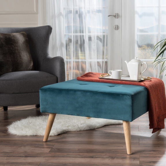 Solid Birch Legged In Teal Velvet With Mid Century Modern Feature, 30.5x30.5x17 Inches Touch And Legs, ,