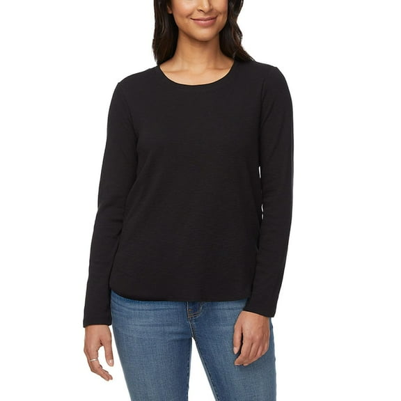 KIRKLAND Signature Women's Long Sleeve Slub Tee Shirt (US, Alpha, Small, Regular, Regular, Black)
