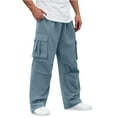 thumbnail image 2 of Zimjoy Blue Pants for Men Big and Tall Drawstring Elastic Cargo Pants Breathable Athletic Joggers Cool Cotton Lightweight Hiking Pants Men with Multi-Pockets, Blue 2XL, 2 of 6