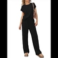 thumbnail image 2 of Conjunto Informal de Dos Piezas de Punto Acanalado para Mujer, Camiseta de Corta y Pantalón , Ideal para el Hogar y para Viajes Negro L, 2 of 6