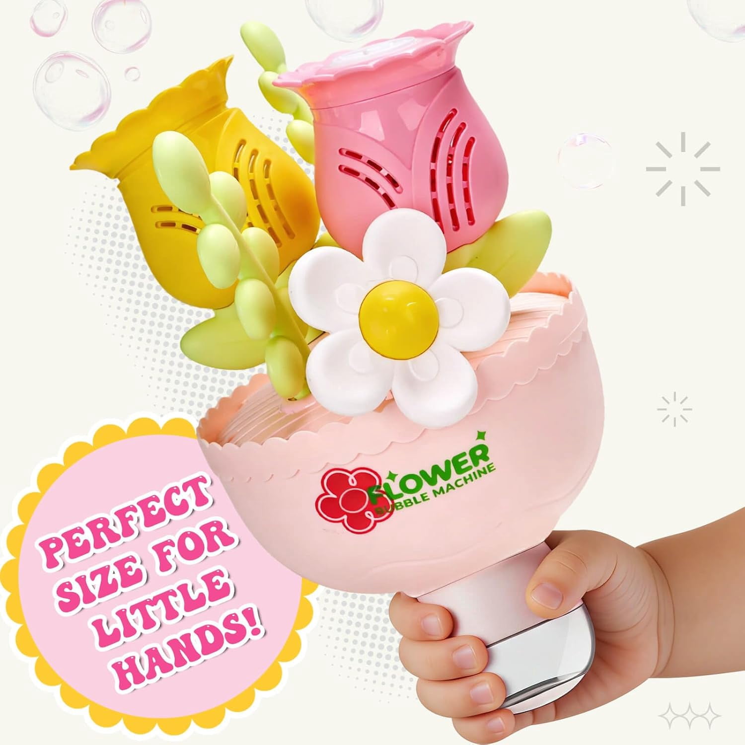 Flower Bubble Machine, Automatic Bubbles with RGB Lights, Rechargeable Outdoor Bubble Blower for Party Wedding Birthday, Portable Summer Fun