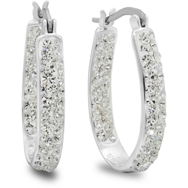 Brilliance Fine Jewelry Clear Crystal Fine SilverTone Hoop Earrings