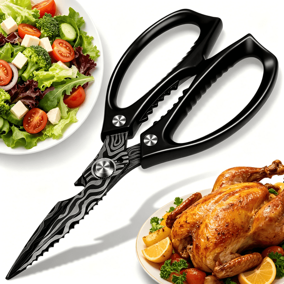 Plys Kitchen Scissors for Food,  All Purpose Cooking Scissors, Stainless Steel Vegetable Shears, Dishwasher Safe