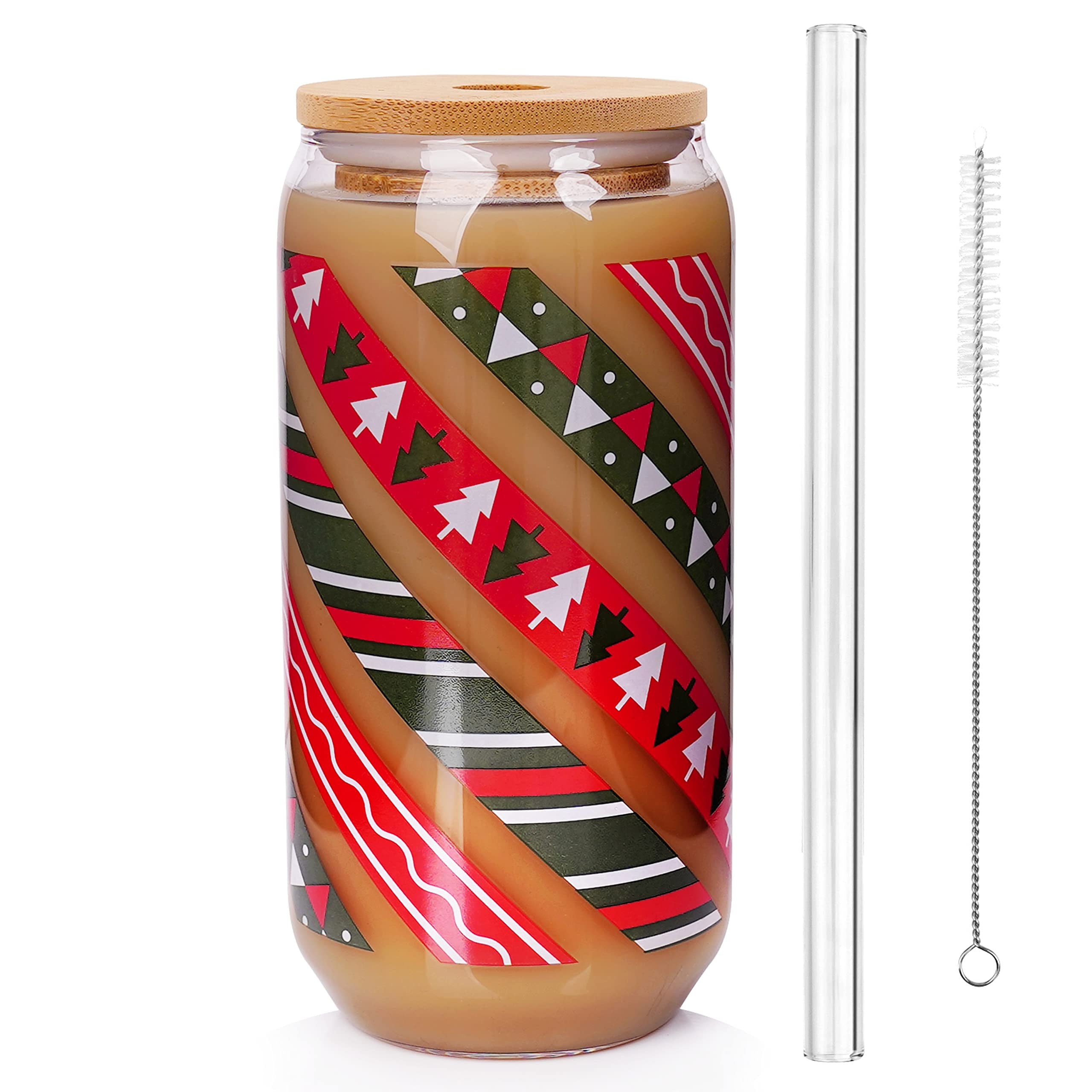 DARCKLE 12 Pack Beer Can with Bamboo Lids and Straw 16 oz Drinking Glasses Can Tumbler Glass Cups Reusable Beer Can Shaped High Borosilicate Glass